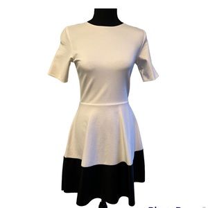 Aqua White with Black Leather Hem Dress